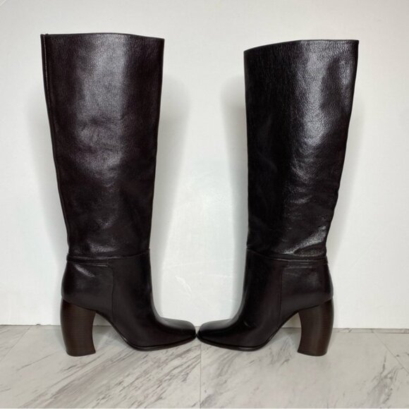 Tory Burch Dark Brown Leather Heeled Tall Boot 6M - Picture 6 of 16